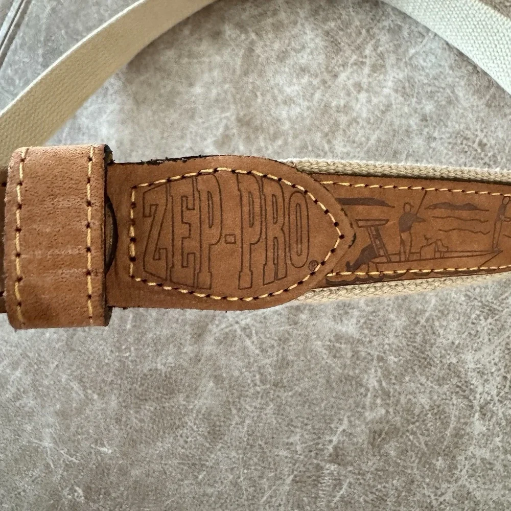 Zep-Pro Redfish Embroidered Leather Canvas Belt Size 40 USA Solid Brass